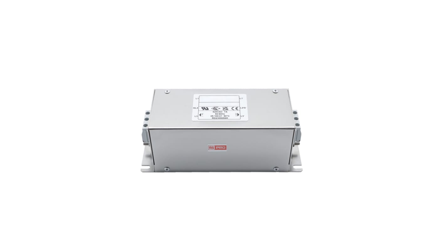 RS PRO 三相电源滤波器, 7A, 520 V 交流, 50/60Hz, 底盘安装, 端子排接端, 一阶