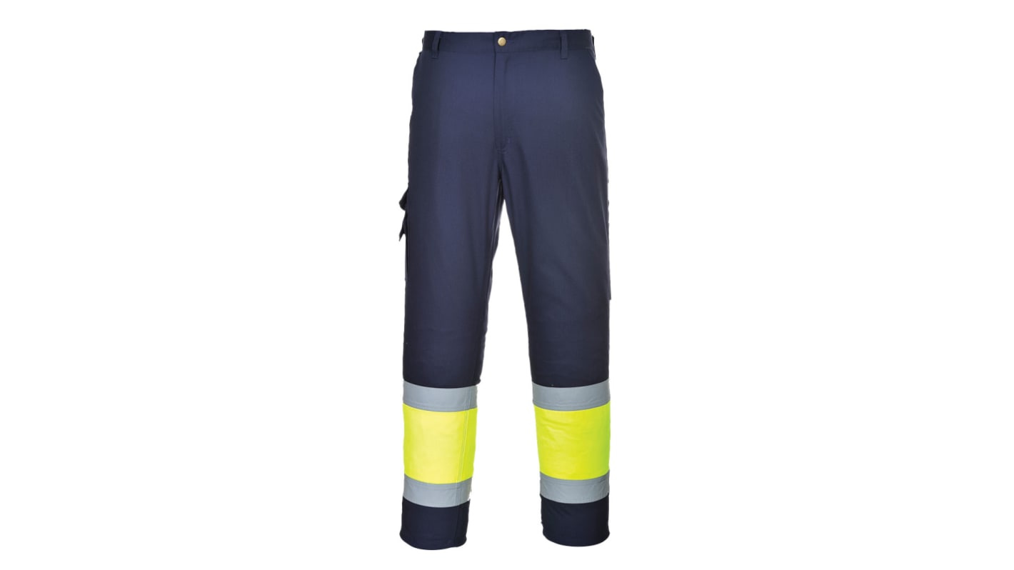 Portwest E049 Yellow/Navy Stain Resistant Hi Vis Trousers 84 → 88cm Leg Length 33in