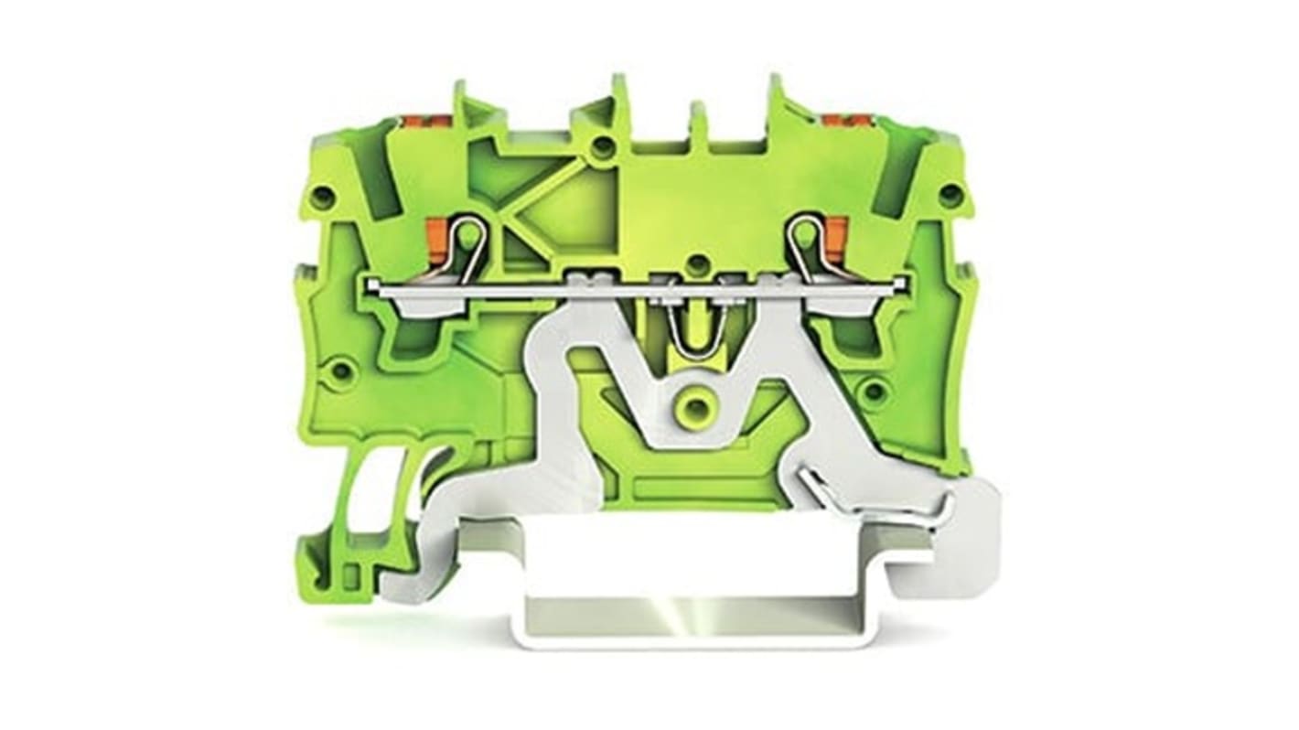 WAGO TOPJOB S Series Green, Yellow Earth Terminal Block, 1.5mm², 1-Level, Push In Termination, ATEX, CSA, IECEx