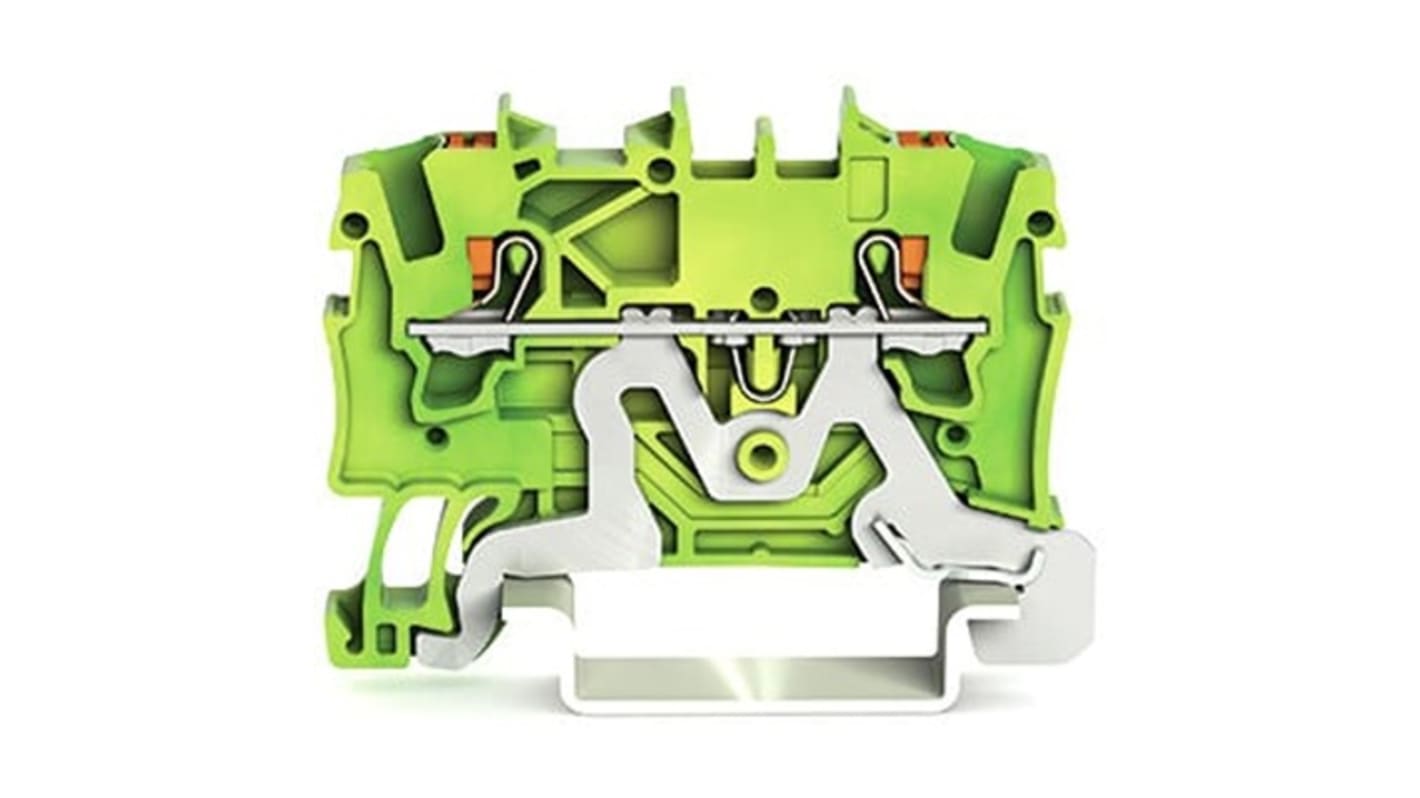 WAGO TOPJOB S Series Green, Yellow Earth Terminal Block, 1.5mm², 1-Level, Push In Termination, ATEX, CSA, IECEx