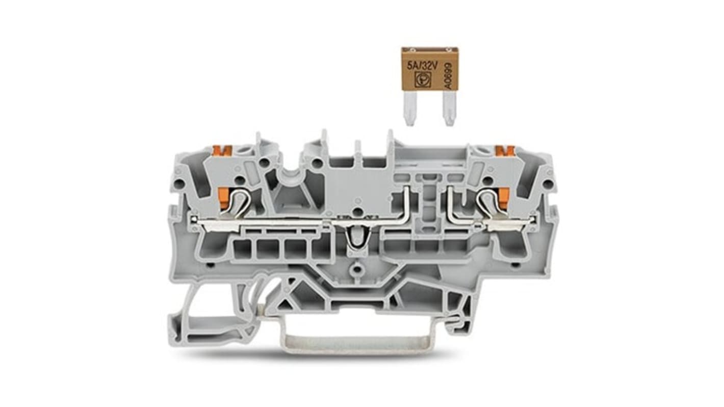 WAGO 2202-1681 TOPJOB S Series Grey, 2.5mm², 1-Level, Push In Termination, Fused, CSA