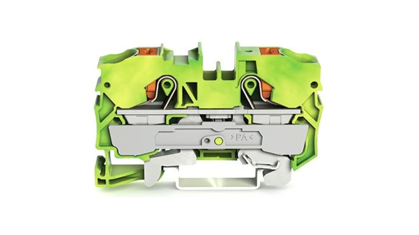 WAGO TOPJOB S Series Green, Yellow Earth Terminal Block, 10mm², 1-Level, Push In Termination, ATEX, CSA, IECEx