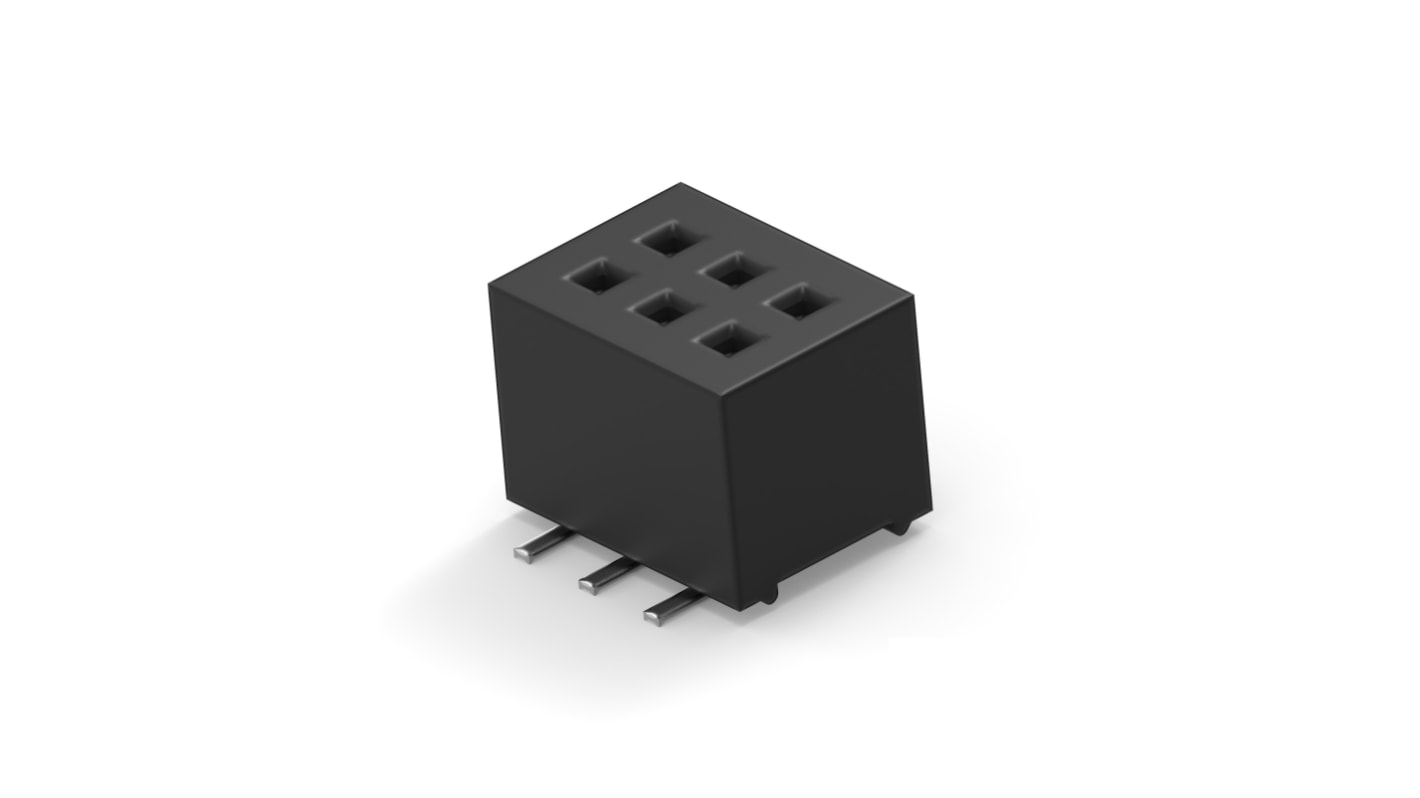 TE Connectivity 1MM-R Series Vertical Board Mount PCB Socket, 6-Contact, 2-Row, 1mm Pitch, Surface Mount Termination