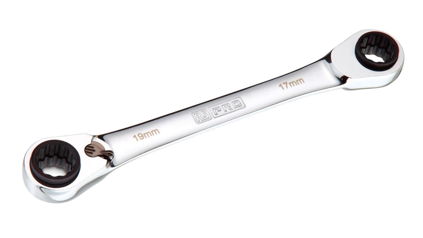 RS PRO Ratchet Ring Spanner, 16 → 19mm, Metric, Double Ended, 230 mm Overall
