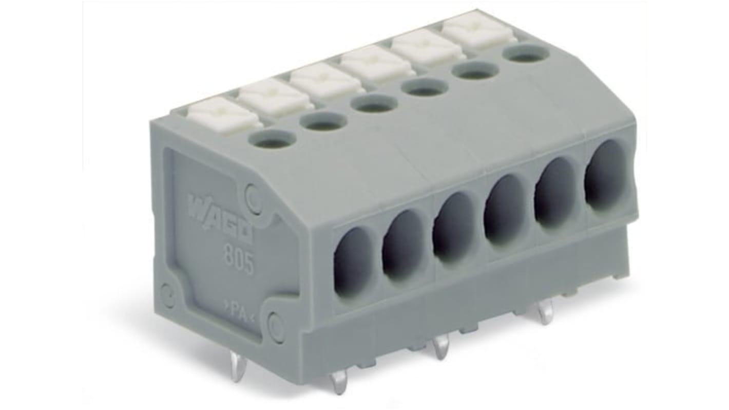 WAGO 805 Series PCB Terminal Block, 16-Contact, 3.5mm Pitch, PCB Mount, 1-Row, Push-In Cage Clamp Termination