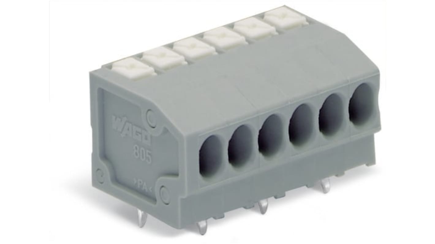 WAGO 805 Series PCB Terminal Block, 10-Contact, 3.5mm Pitch, PCB Mount, 1-Row, Push-In Cage Clamp Termination