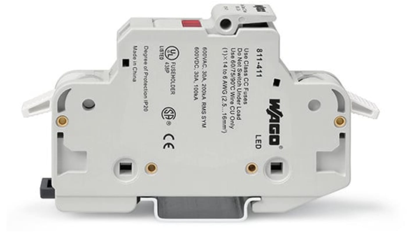 WAGO 30A Fuse Holder for 10 x 38mm Fuse, 1P, 600V ac