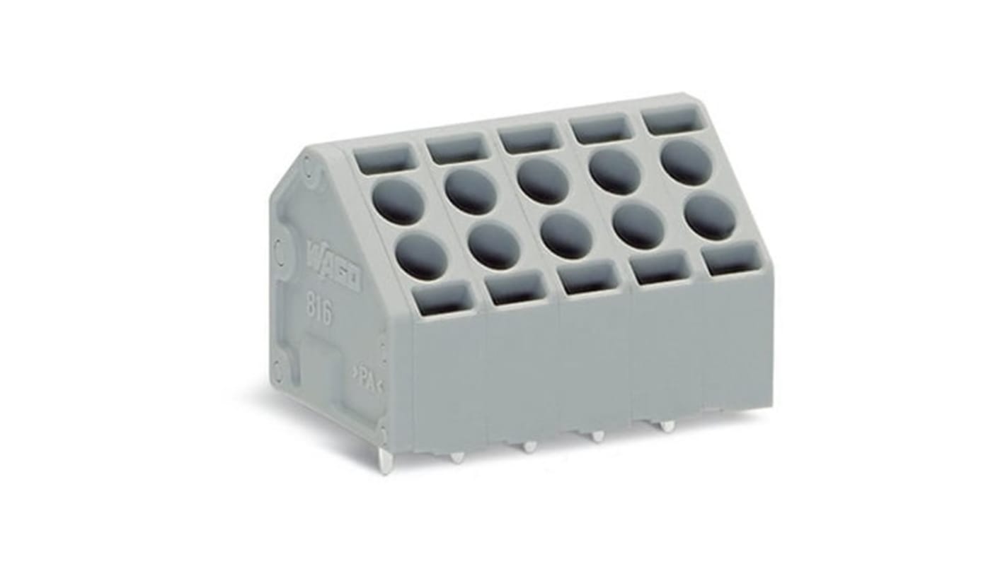 WAGO 816 Series PCB Terminal Block, 9-Contact, 5mm Pitch, PCB Mount, 2-Row, Push-In Cage Clamp Termination