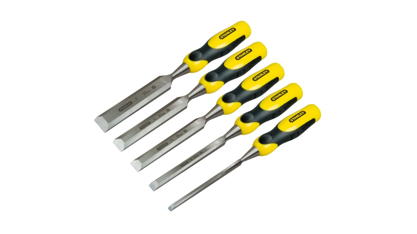 Stanley 5 Piece Carbon Steel Wood Chisel Set, 320mm Length, 6 mm, 10 mm, 15 mm, 20 mm, 25 mm Blade Width