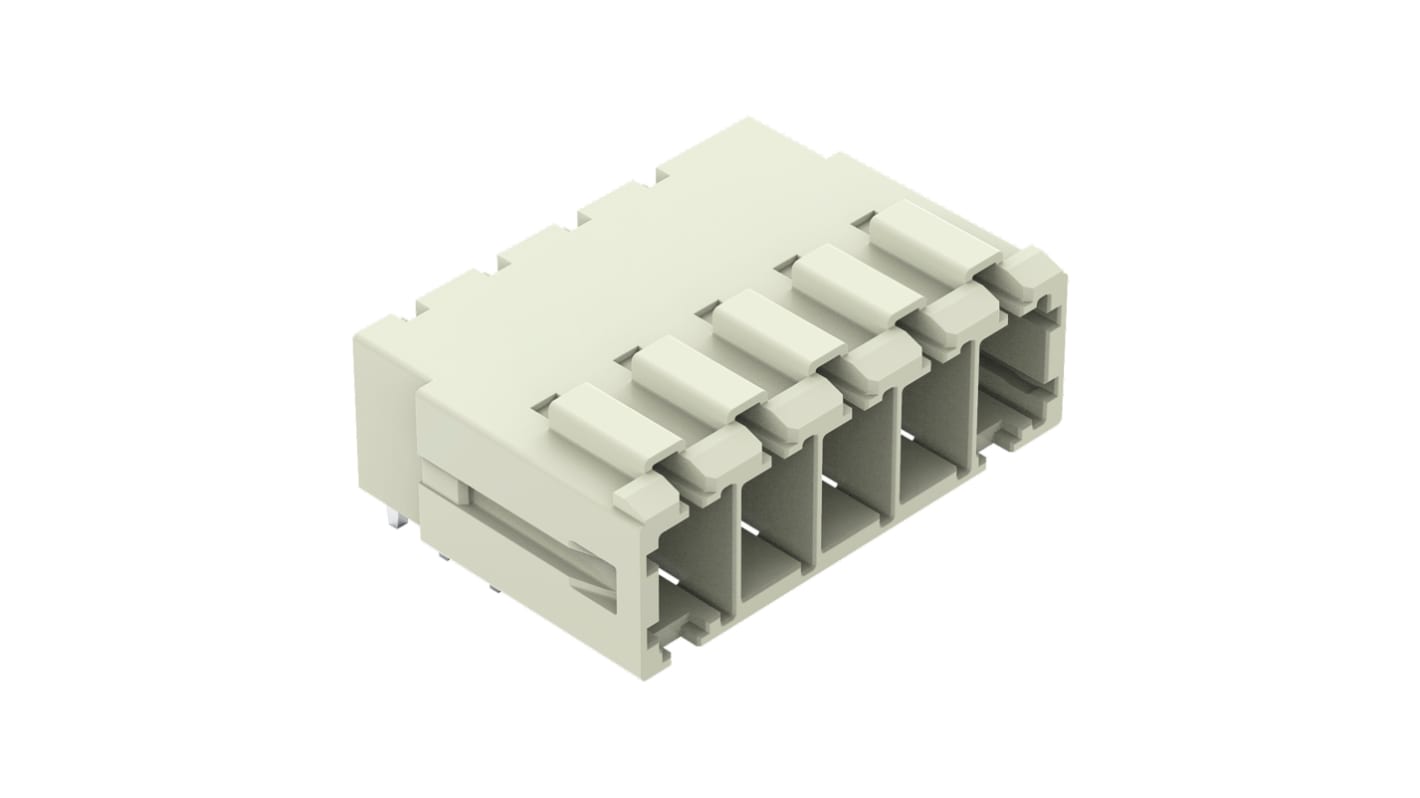 WAGO 831 Series Angled PCB Mount PCB Header, 5 Contact(s), 7.62mm Pitch, 1 Row(s), Shrouded