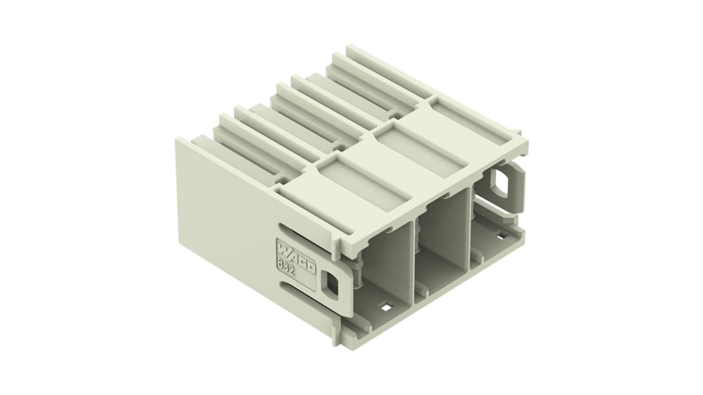 WAGO 832 Series Angled PCB Mount PCB Header, 3 Contact(s), 10.16mm Pitch, 1 Row(s), Shrouded