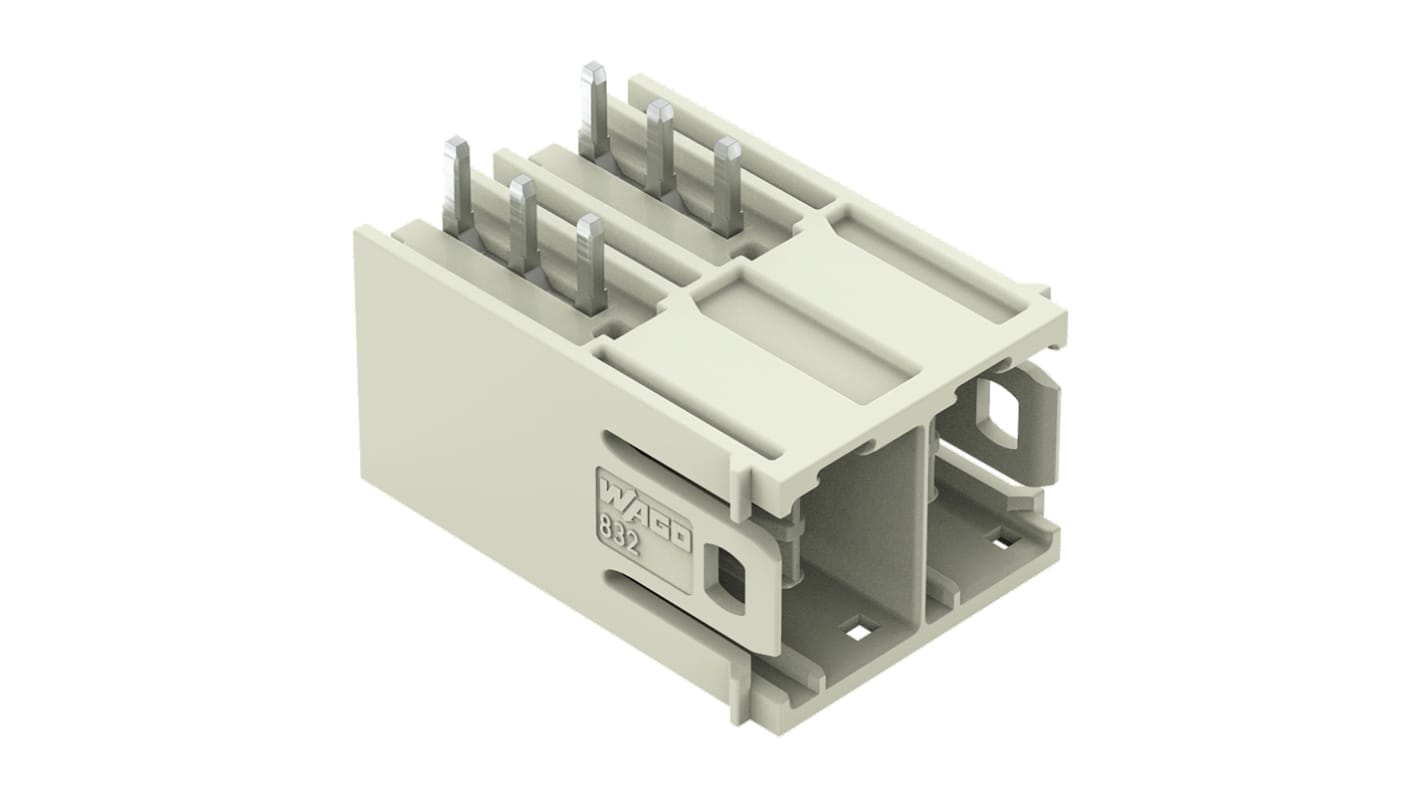 WAGO 832 Series Angled PCB Mount PCB Header, 2 Contact(s), 10.16mm Pitch, 1 Row(s), Shrouded