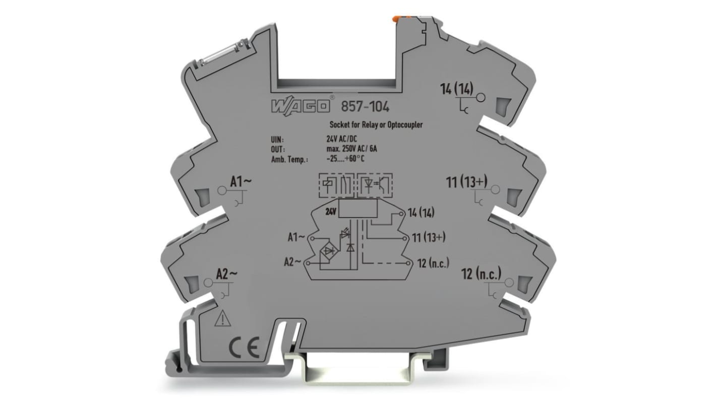 WAGO 继电器底座, 300V, DIN导轨安装, 适用于基本继电器