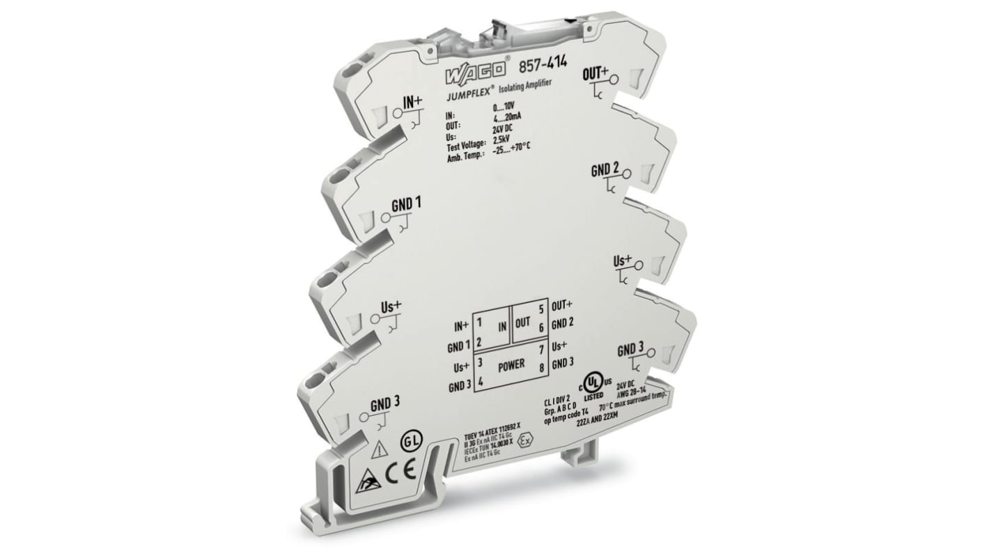 WAGO 857 Signalwandler, Trennverstärker 24V dc, Spannung 0 - 10V dc EIN / Strom 4 - 20mA AUS