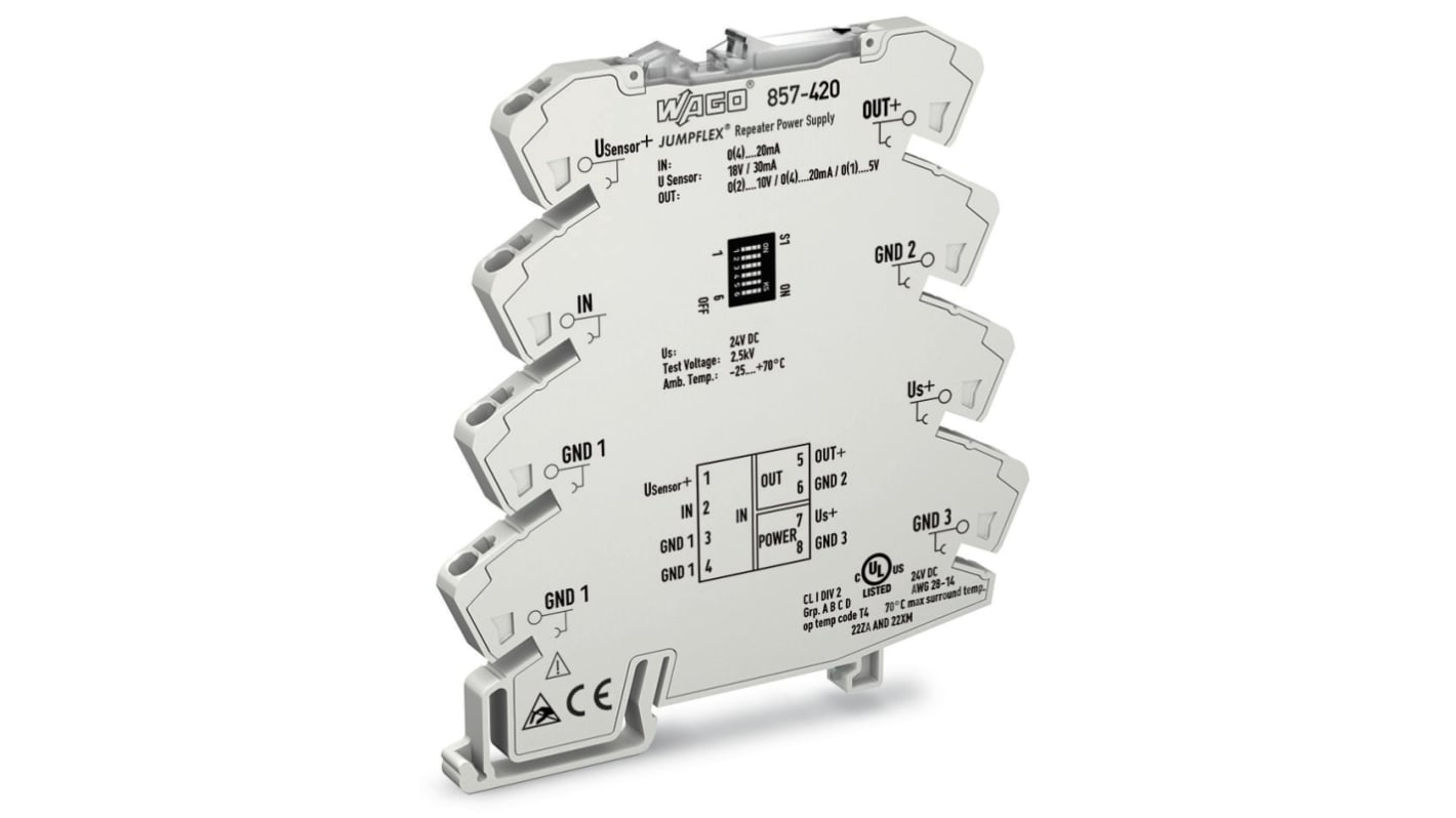 WAGO 857 Series Signal Conditioner, Current Input, Current, Voltage Output, 24V dc Supply