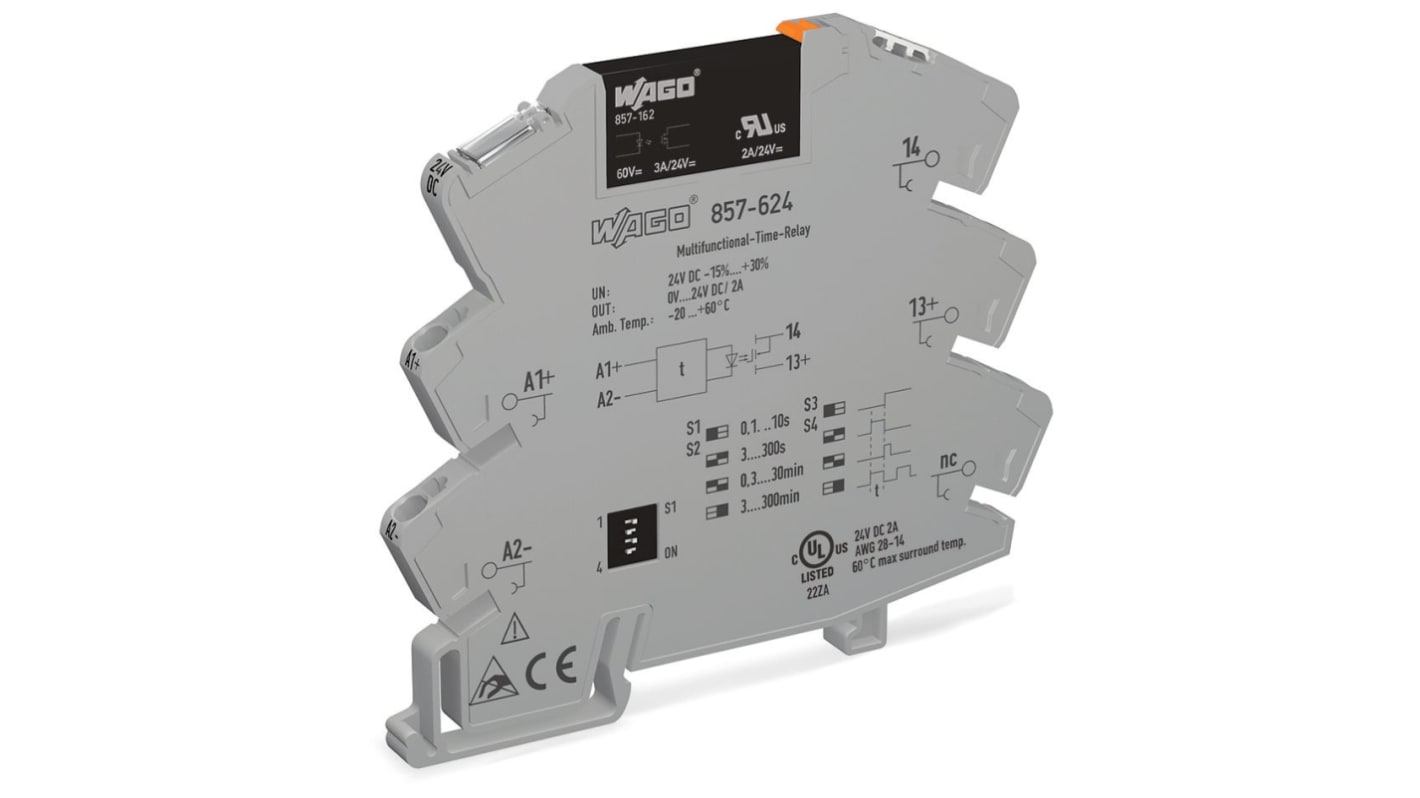 WAGO 857 Series Solid State Relay, 2 A Load, DIN Rail Mount, 24 V ac/dc Load