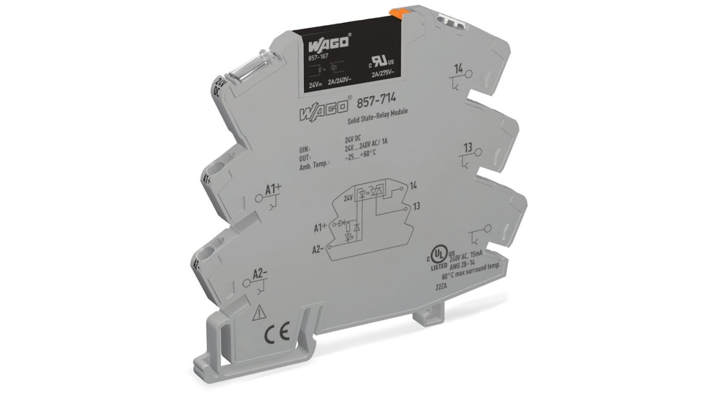 Relè a stato solido 857-714, Guida DIN, 2 A, 240 V CA/CC 857