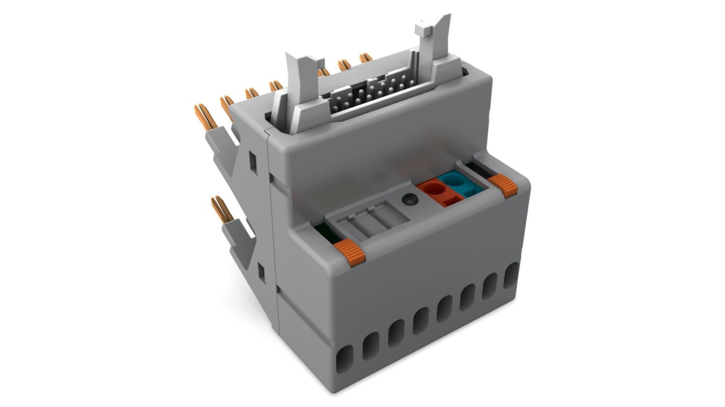 WAGO DIN 41651接口模块, 公插, 14p, 可插入基本模块安装, 28 → 14 AWG, 3A, 857系列