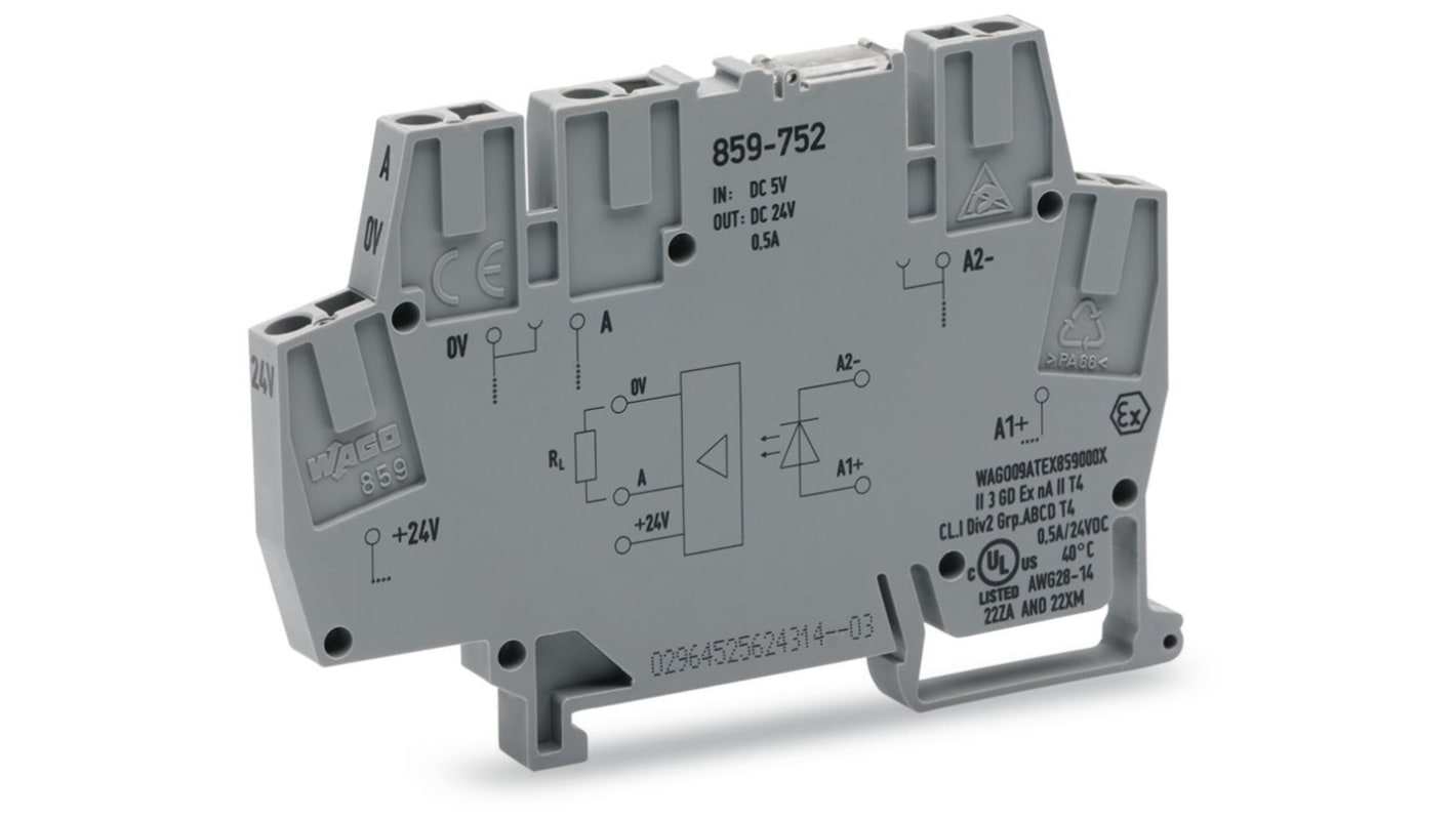 WAGO 859-752 859 Series Grey, 2.5mm², Cage Clamp Termination