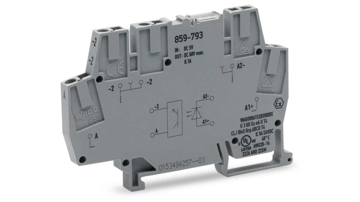 WAGO 859 Series Grey Optocoupler Terminal Block, 2.5mm², Cage Clamp Termination