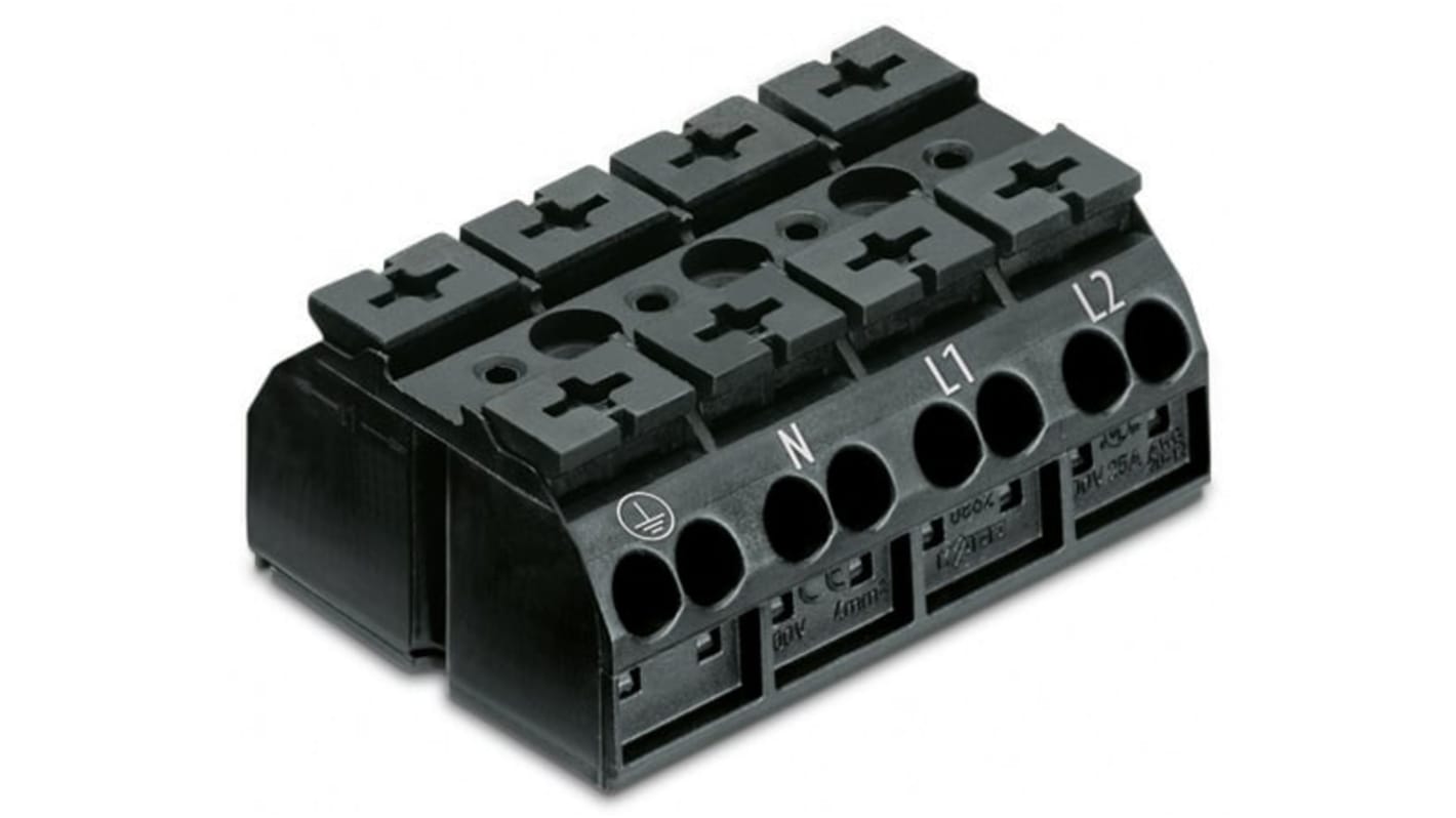WAGO 端子排, 4路, 28A, 线规20 → 12 AWG, 推入型笼式弹簧夹端接, 862系列