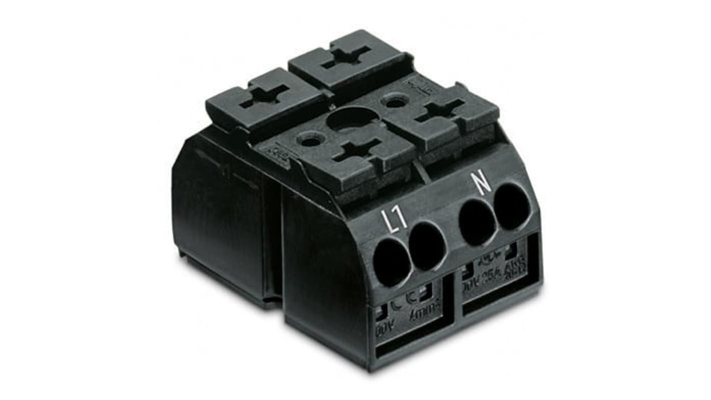 WAGO 端子排, 2路, 28A, 线规20 → 12 AWG, 推入型笼式弹簧夹端接, 862系列