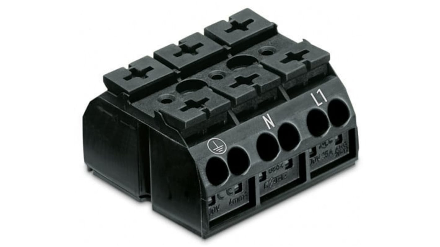 WAGO 端子排, 3路, 28A, 线规20 → 12 AWG, 推入型笼式弹簧夹端接, 862系列