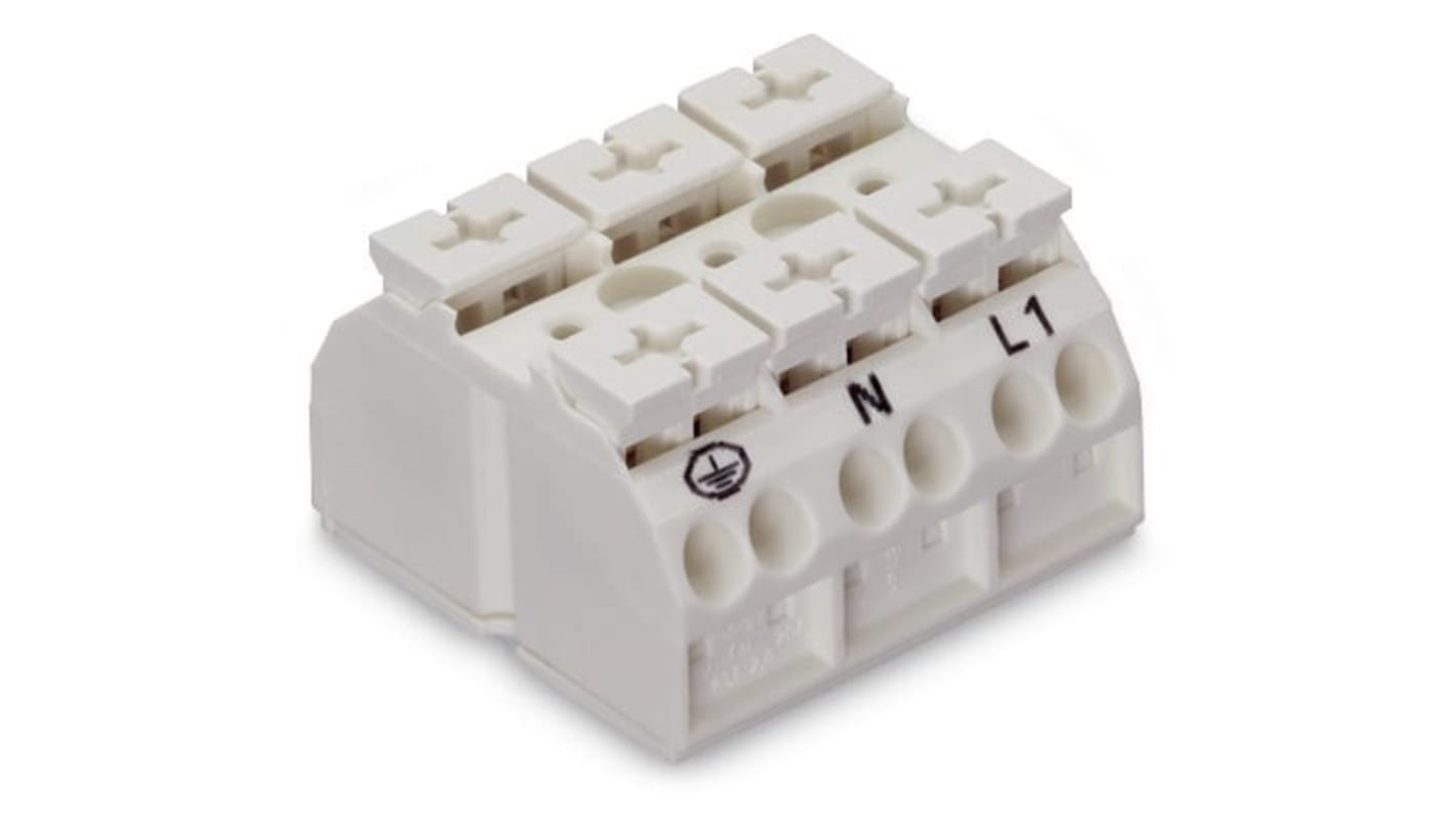 WAGO 端子排, 3路, 28A, 线规20 → 12 AWG, 推入型笼式弹簧夹端接, 862系列
