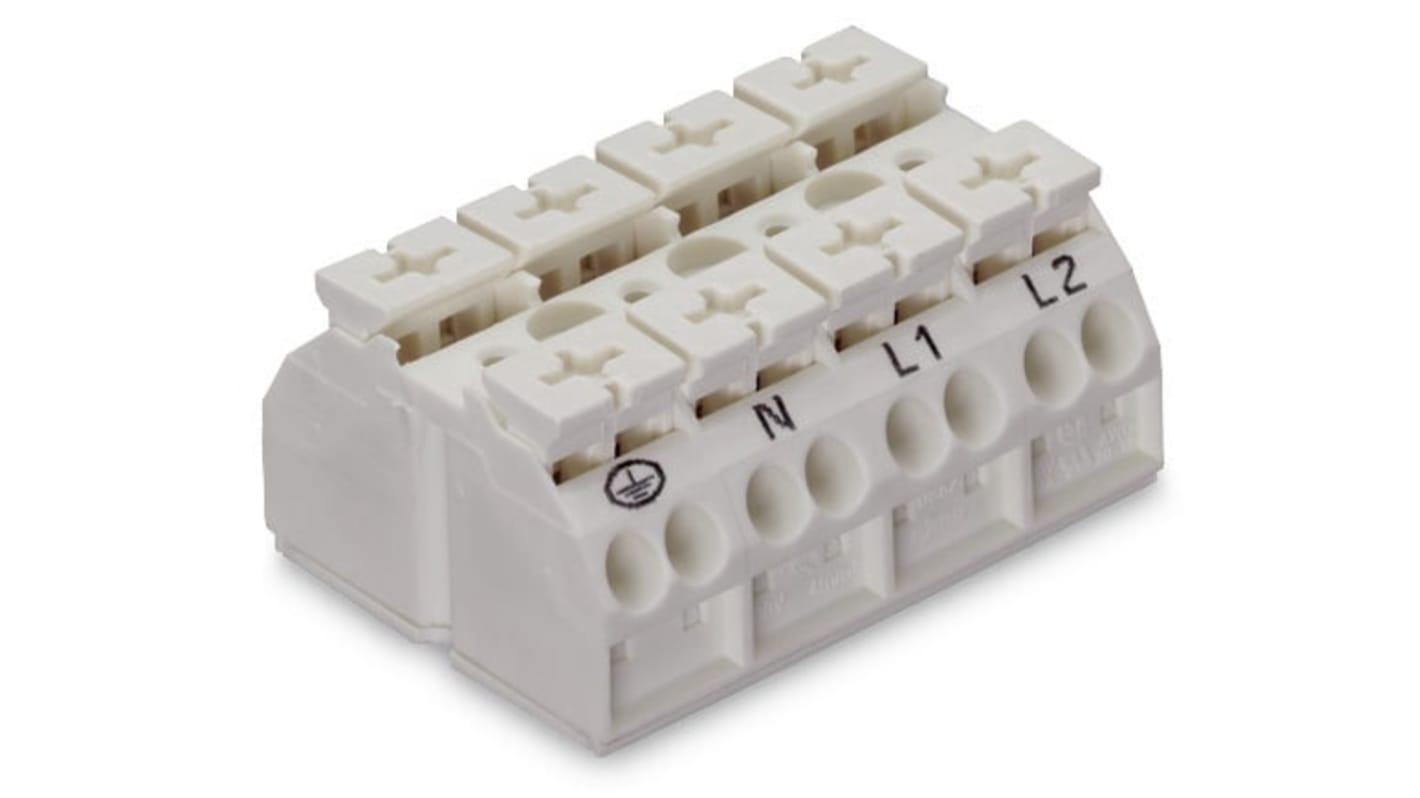 WAGO 端子排, 4路, 32A, 线规20 → 12 AWG, 推入型笼式弹簧夹端接, 862系列