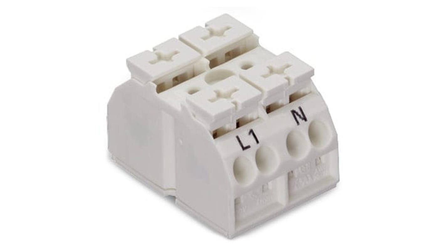 WAGO 端子ストリップ, 2極, 28A, 20 → 12 AWG, プッシュインケージクランプ