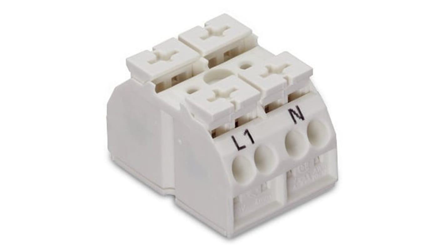 WAGO 端子排, 2路, 28A, 线规20 → 12 AWG, 推入型笼式弹簧夹端接, 862系列