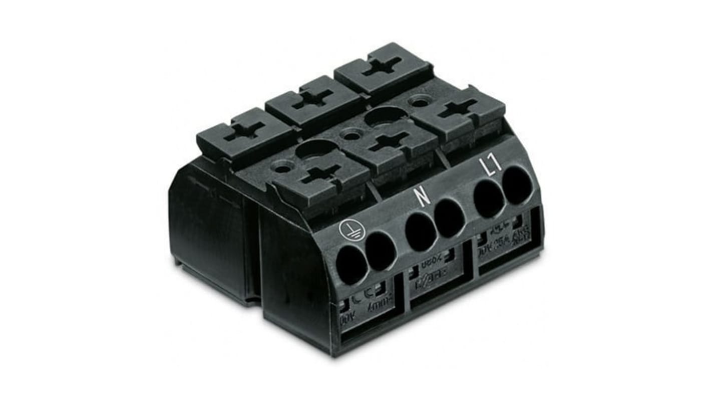 WAGO 862 Series Terminal Strip, 3-Way, 32A, 20 → 12 AWG Wire, Push-In Cage Clamp Termination