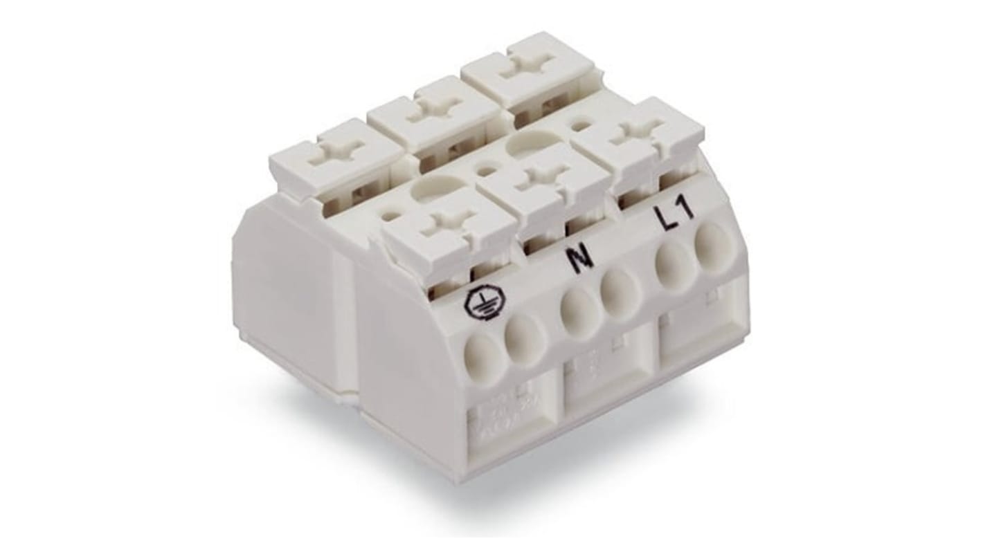 WAGO 862 Series Terminal Strip, 3-Way, 32A, 20 → 12 AWG Wire, Push-In Cage Clamp Termination