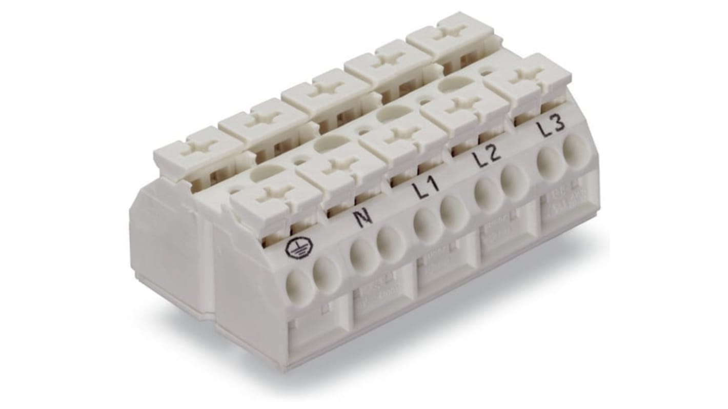 WAGO 862 Series Terminal Strip, 5-Way, 32A, 20 → 12 AWG Wire, Push-In Cage Clamp Termination