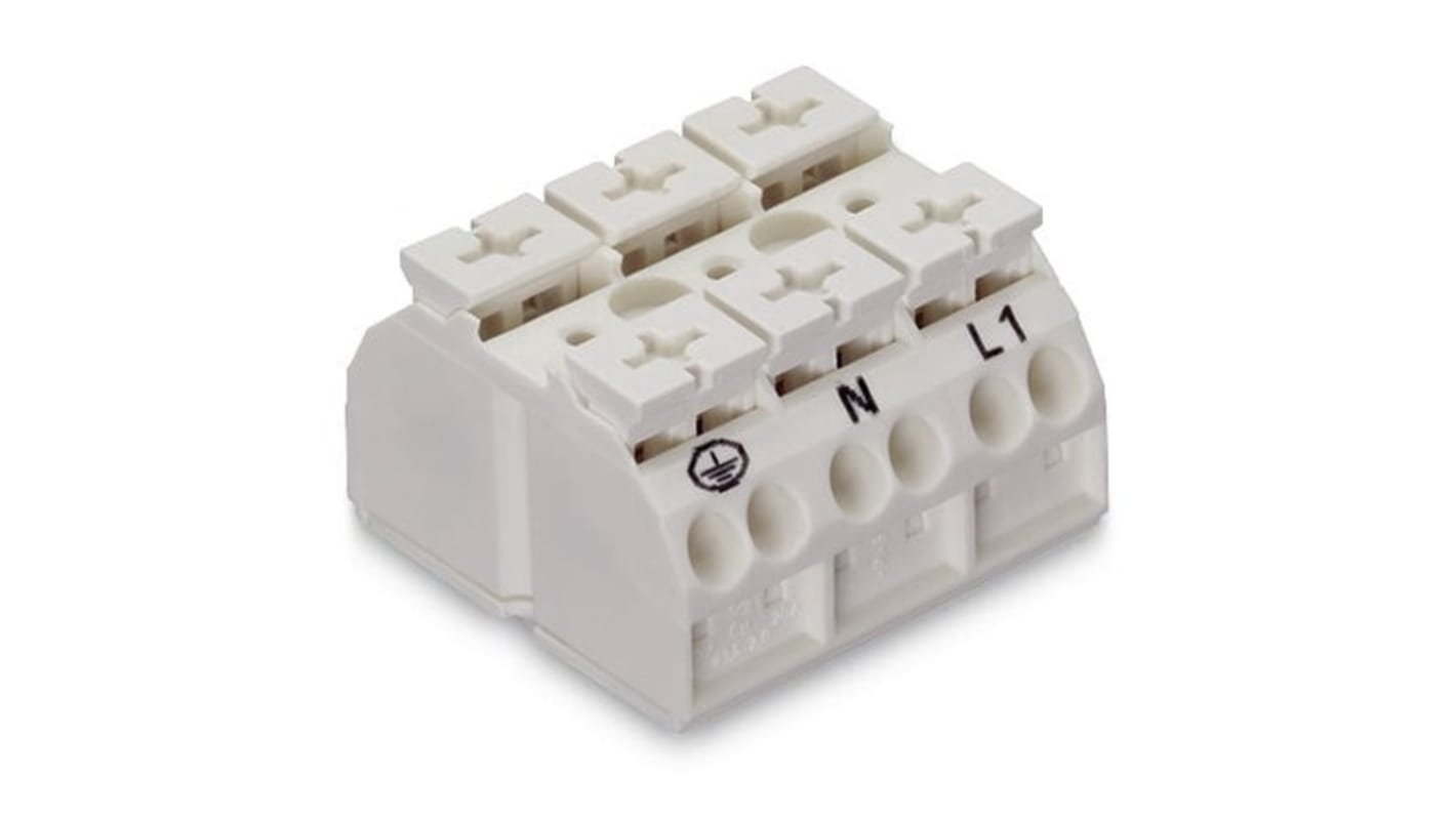 WAGO 端子排, 3路, 32A, 线规20 → 12 AWG, 推入型笼式弹簧夹端接, 862系列