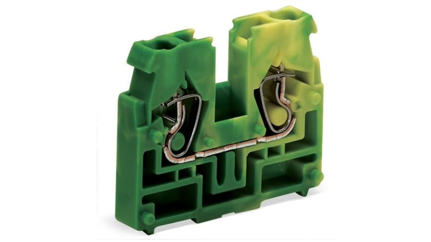 WAGO 869 Series Green, Yellow Terminal Block, 2.5mm², 1-Level, Cage Clamp Termination