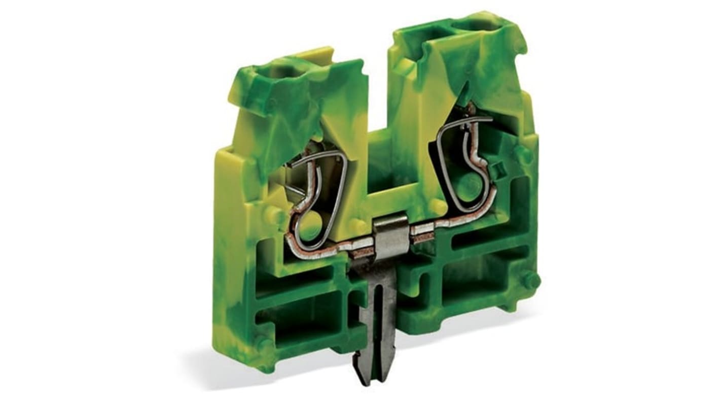 WAGO 869 Series Green, Yellow Terminal Block, 2.5mm², 1-Level, Cage Clamp Termination