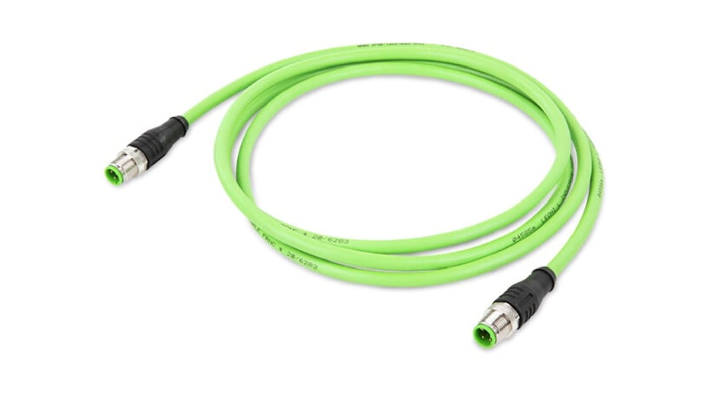 WAGO756, 5m Cat5e, Green M12 to Male M12 Male, Aluminium Foil, Tinned Copper Braid, Terminated Polyurethane Sheath