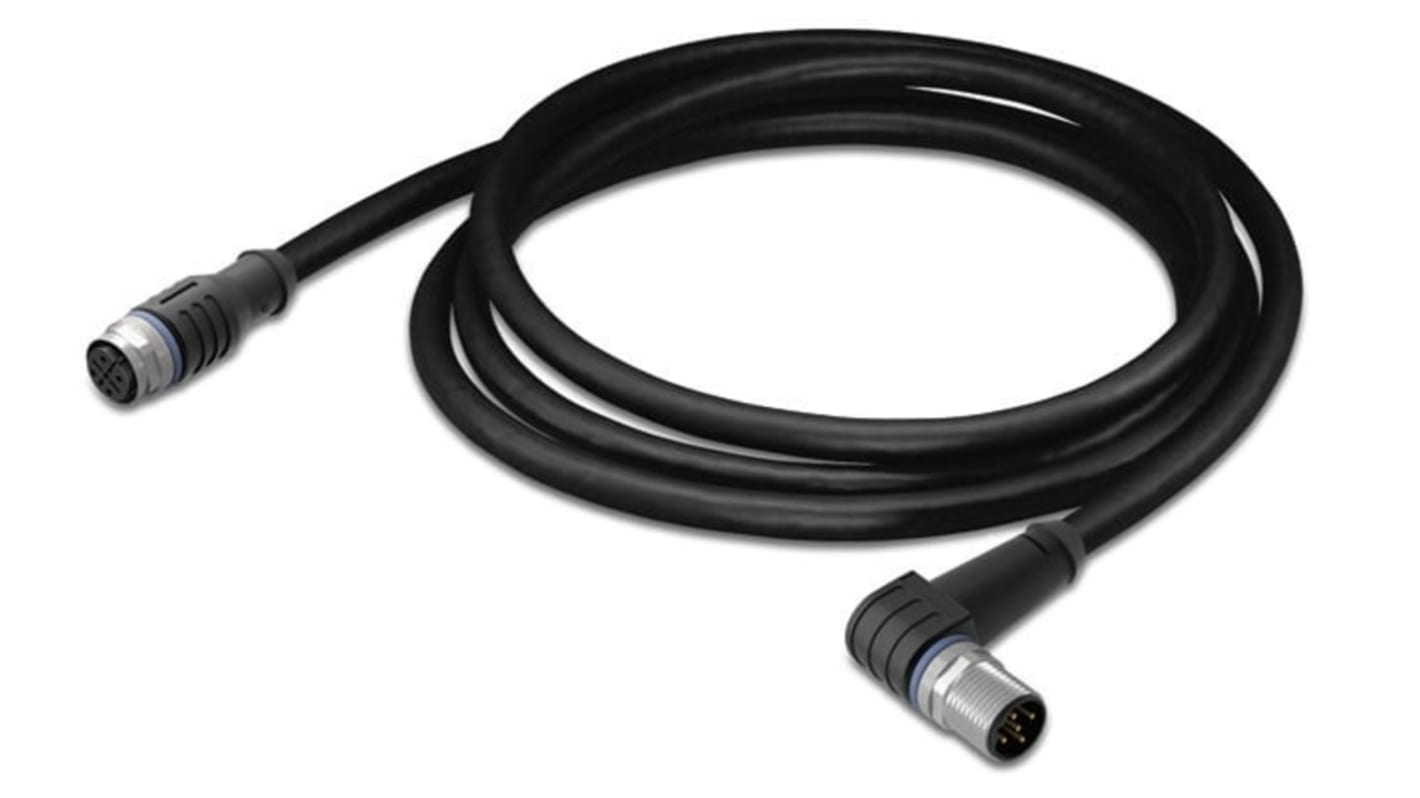 WAGO Straight Female 4 way M12 to Right Angle Male 4 way M12 Actuator/Sensor Cable, 2m
