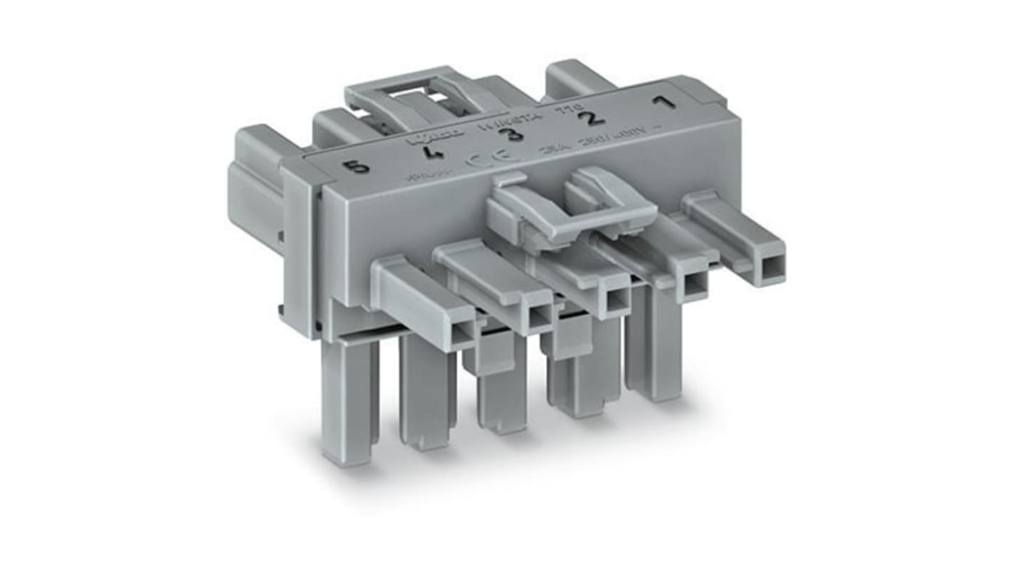 WAGO 770 Series Distribution Connector, 5-Pole, Female, Male, Cable Mount, 25A, IP20
