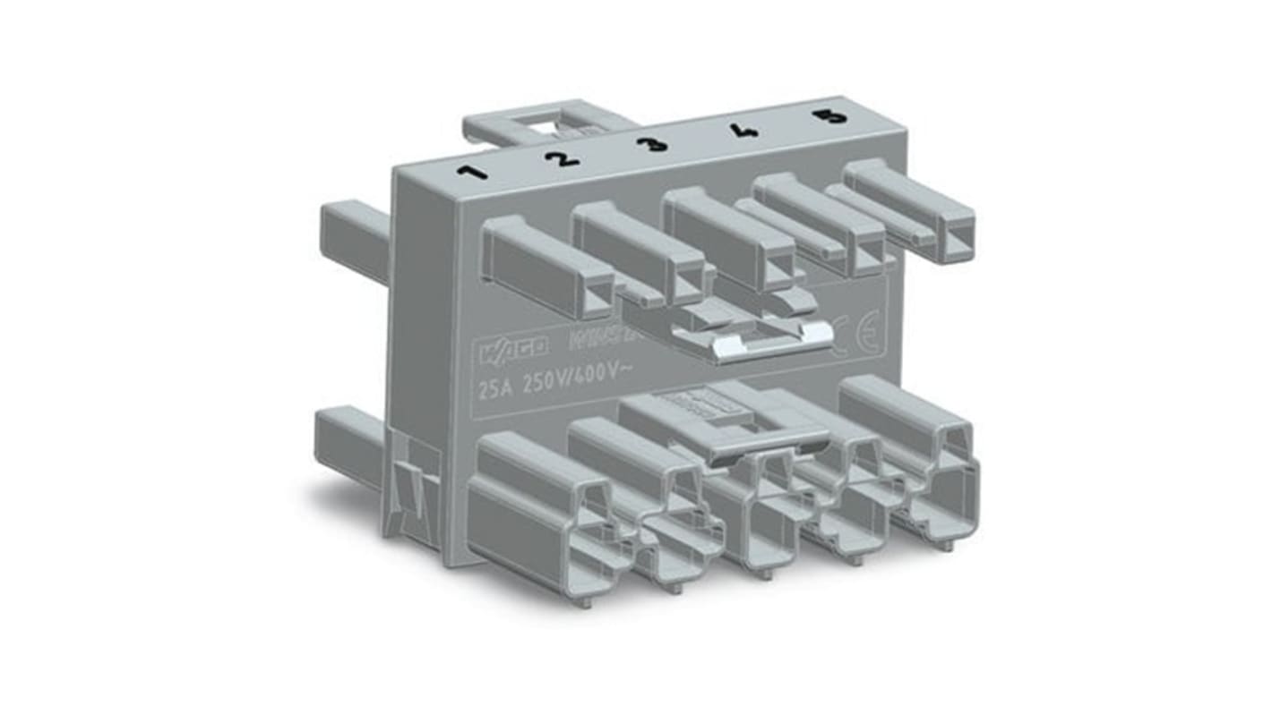 WAGO 770 Series Distribution Connector, 5-Pole, Female, Male, Cable Mount, 25A, IP20