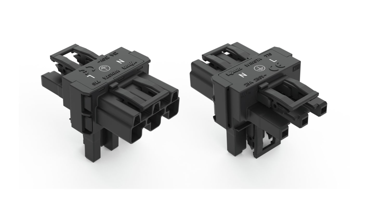 WAGO 770 Series Distribution Connector, 3-Pole, Female, Male, Cable Mount, 25A, IP20