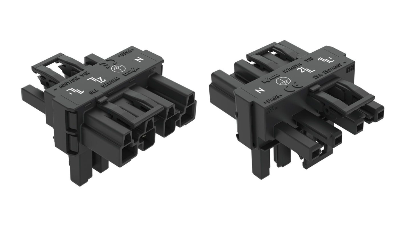WAGO 770 Series Distribution Connector, 4-Pole, Female, Male, Cable Mount, 25A, IP20