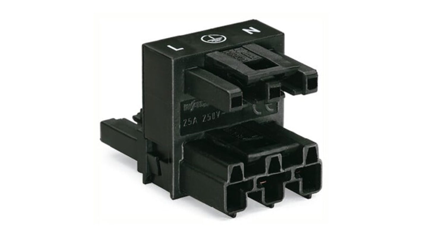 WAGO 770 Series Distribution Connector, 3-Pole, Female, Male, Cable Mount, 25A, IP20