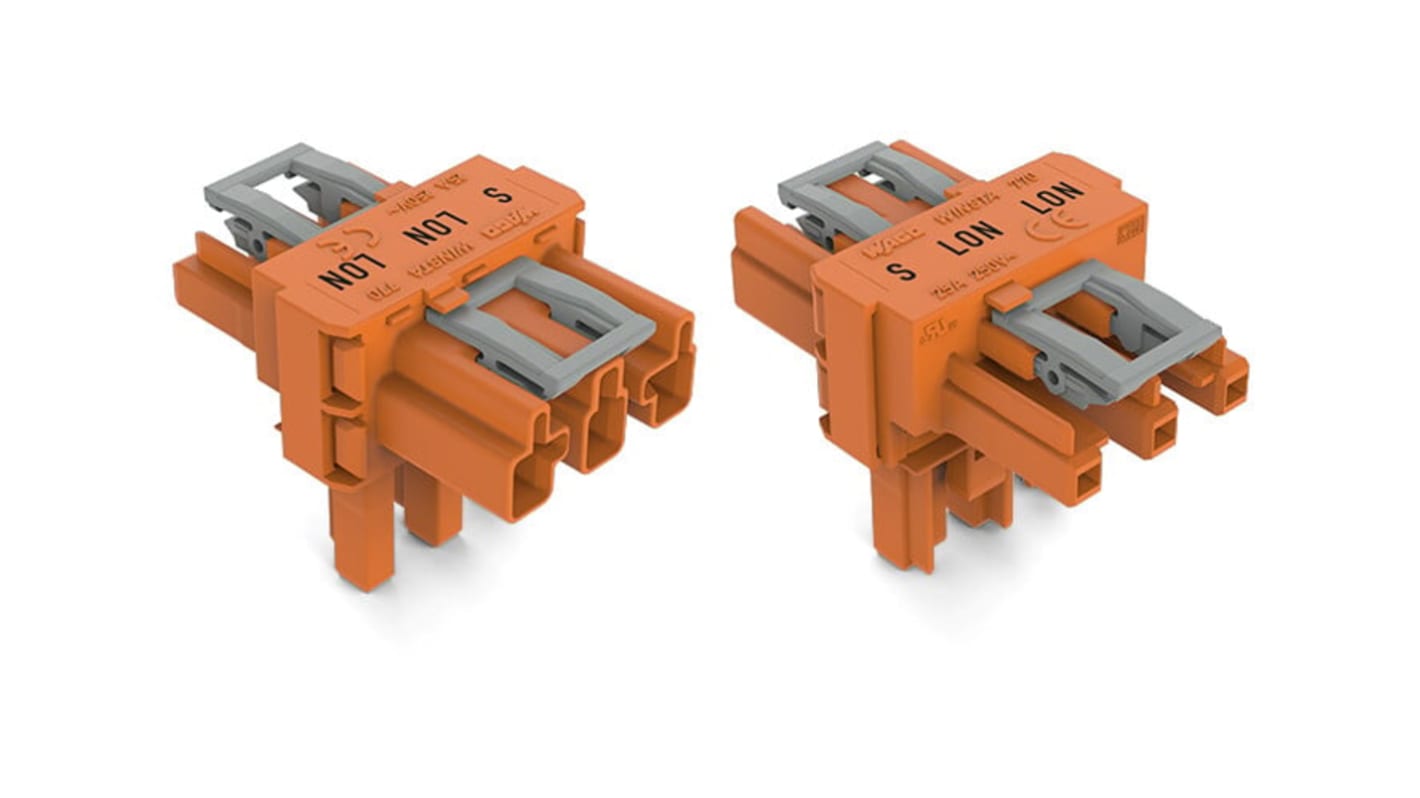WAGO 770 Series Distribution Connector, 3-Pole, Female, Male, Cable Mount, 25A, IP20