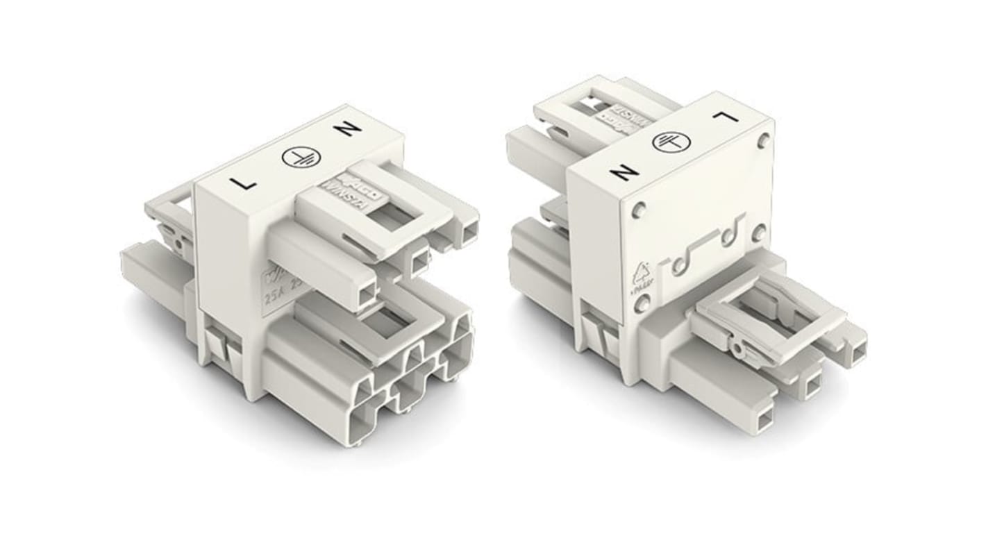 WAGO 770 Series Distribution Connector, 3-Pole, Female, Male, Cable Mount, 25A, IP20