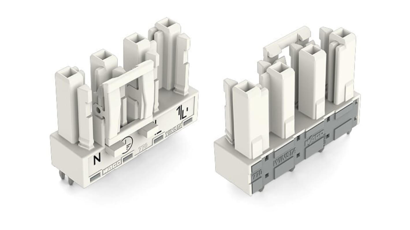 Conector hembra para PCB WAGO serie 770, de 4 vías en 1 fila, paso 10mm, Montaje en PCB, terminación Abrazadera de Caja