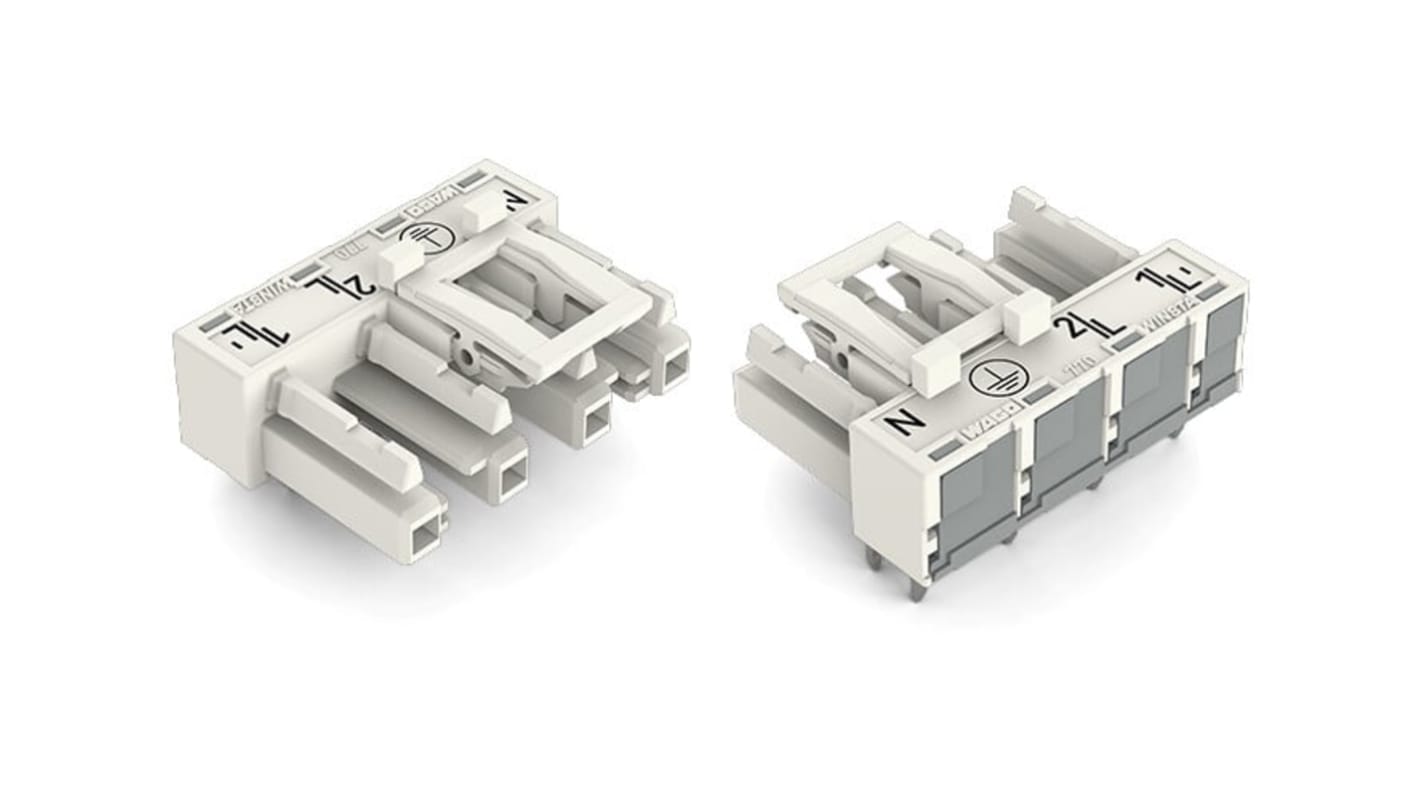 Conector hembra para PCB En Ángulo WAGO serie 770, de 4 vías en 1 fila, paso 10mm, Montaje en PCB, terminación