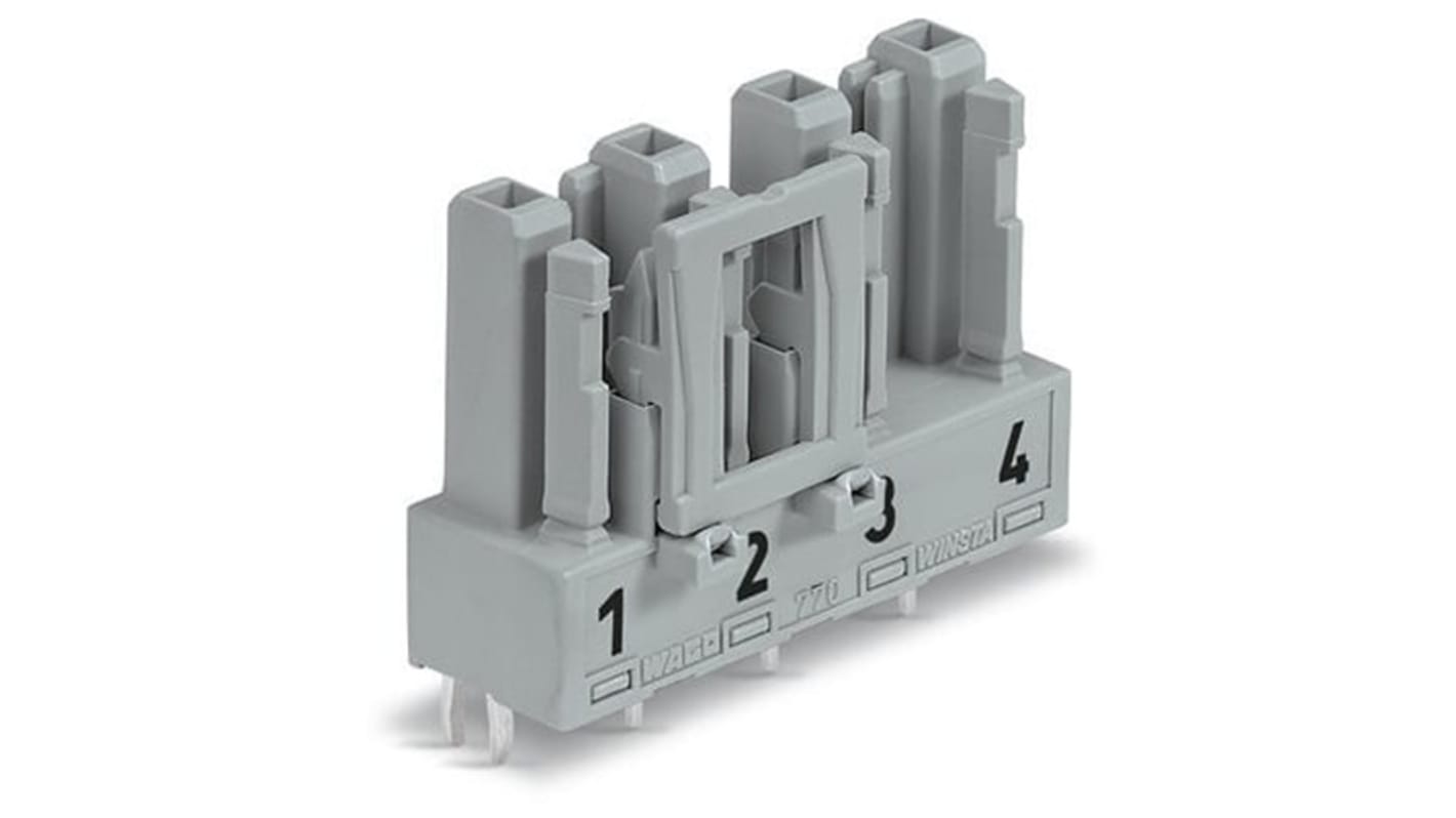 Conector hembra para PCB WAGO serie 770, de 4 vías en 1 fila, paso 10mm, Montaje en PCB, terminación Abrazadera de Caja