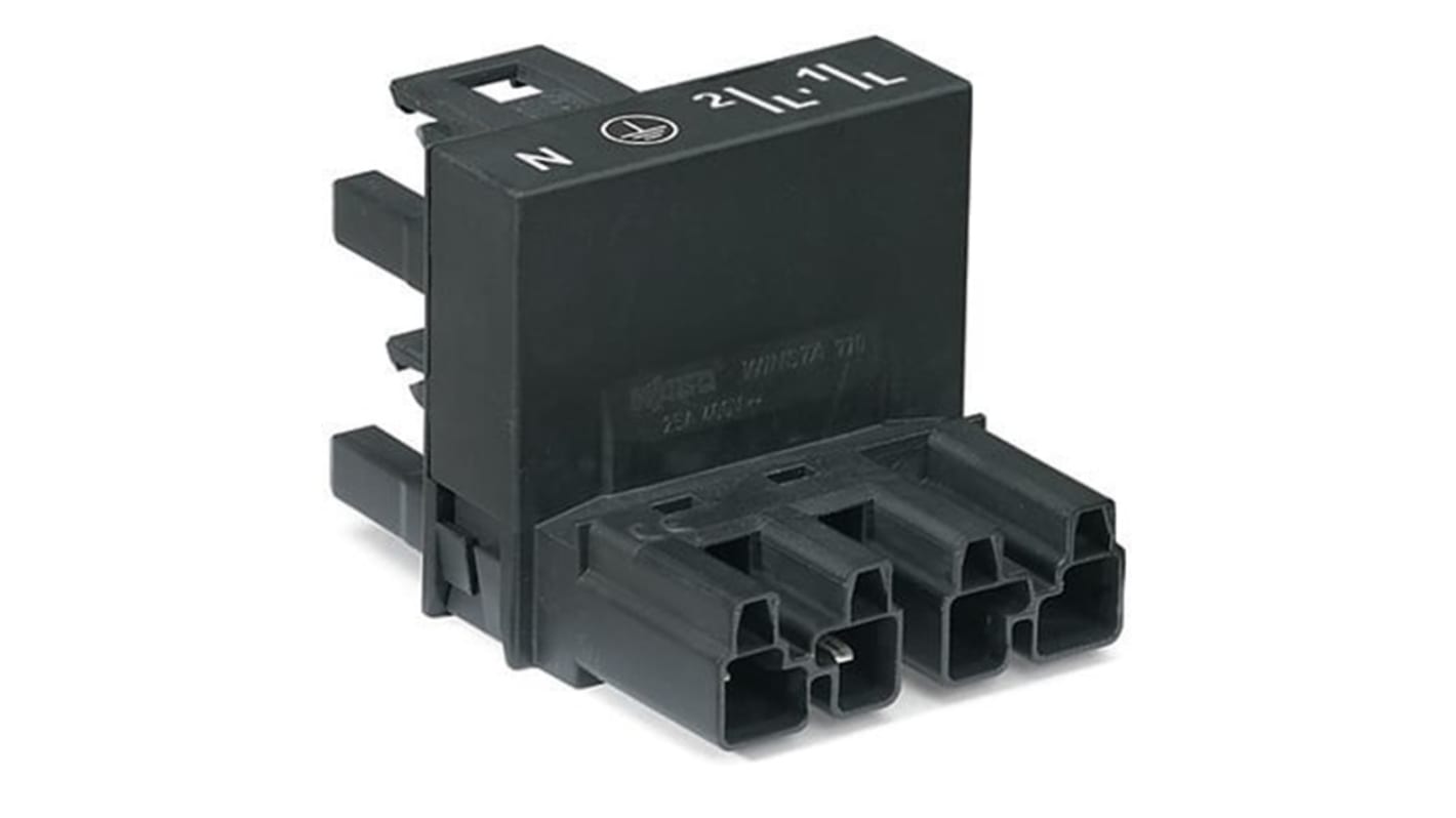 WAGO 770 Series Distribution Connector, 4-Pole, Female, Male, Cable Mount, 25A, IP20